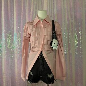 light pink weaved texture button up shirt